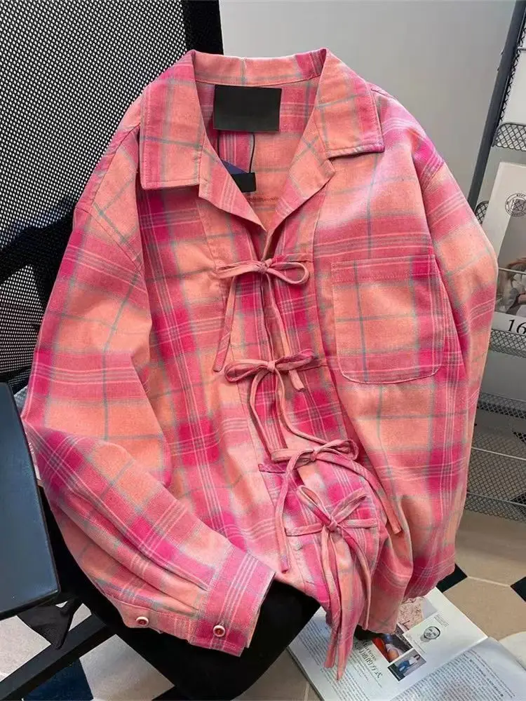 Sewing V - Koszula damska w różową kratę w